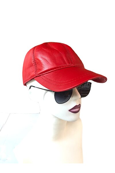 BY SCK Unisex Kırmızı Hakiki Gerçek Deri Şapka Bere - Kışlık Şapka - Yeni Sezon