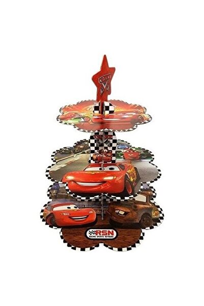 FOKUL Cars Arabalar Temalı Kek Standı 3 Katlı Kalın Karton Sunumluk Cupcake Standı