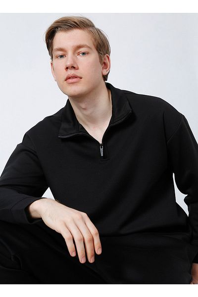 Fabrika Stand Collar Basic Plain Black Men's Sweatshirt - E-hw-21e15