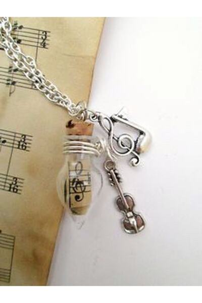 Herşey Nota Cam Şişede Nota Kolye Çelik