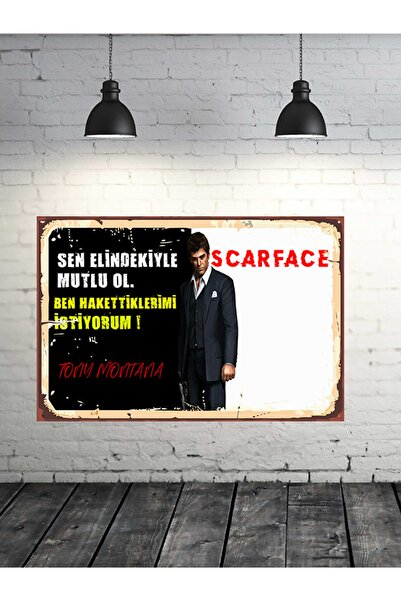 TAKIFİX Tony Montana Scarface Ben Hakettiklerimi Istiyorum 20x30 Cm Retro Ahş...