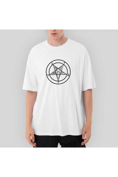 Z zepplin Tricou alb supradimensionat cu numărul 2 cu sigla Baphomet