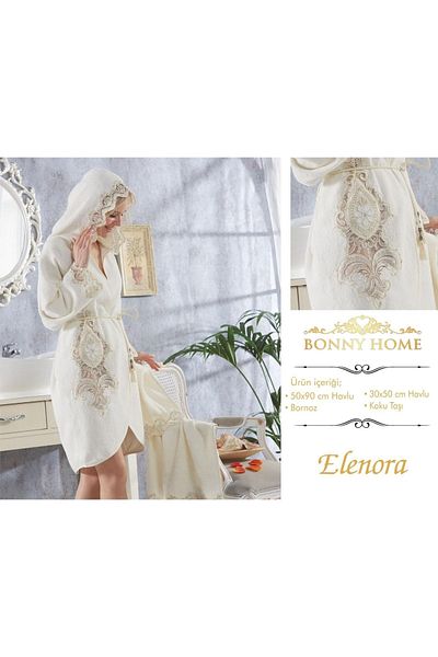 Bonny Home Elenora Cream Γυναικεία γαλλική δαντέλα Honeymoon προίκα Fancy Bath γυναικείο μπουρνούζι