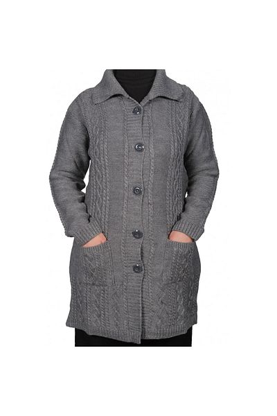 Fresh&Moda Women's Gray Buttoned Cardigan