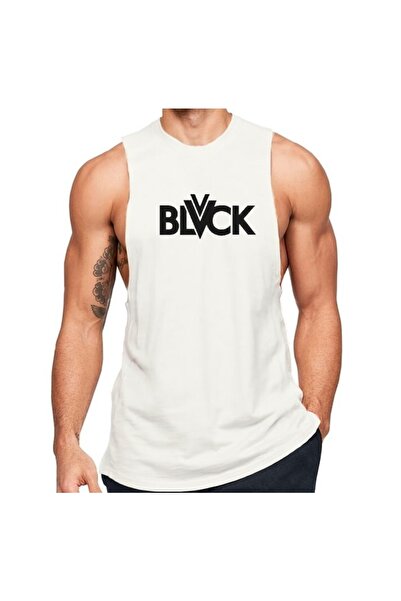 Black İstanbul Білий чоловічий -чорний- принт Regular Fit велосипедний комір без рукавів T-shirt