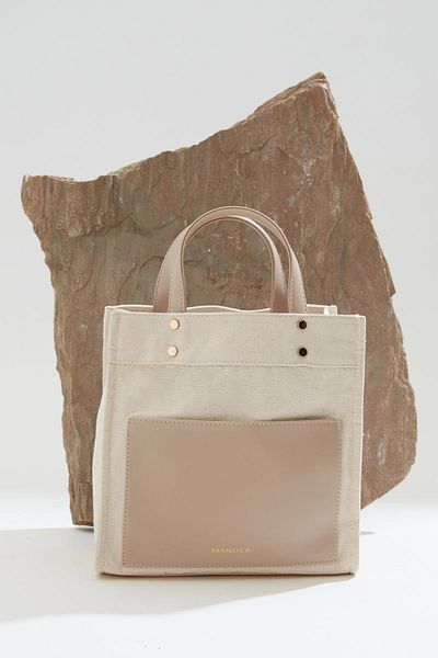 Manuka Canvas-Tasche mit Ledertasche Beige
