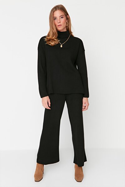 Trendyol Collection Széles szabású fekete kötöttáru öltöny - TWOAW23AU00255