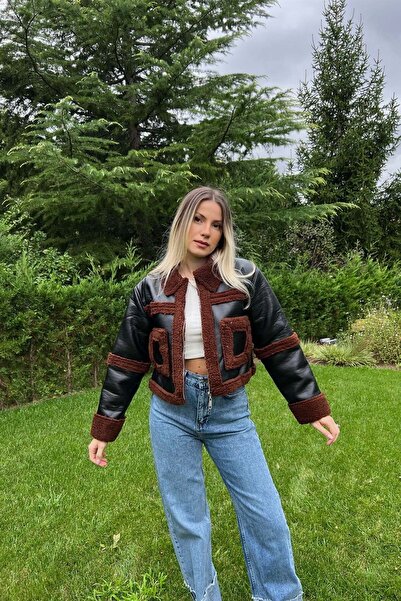 Seda Yalçın Atelier Кафяво кожено яке с джобове за жени