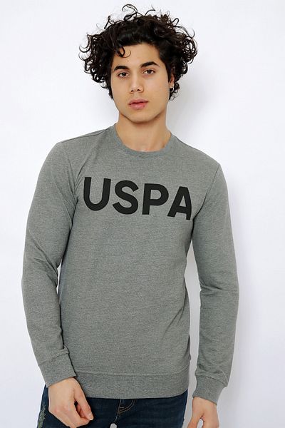 U.S. Polo Assn. Американска асоциация по поло Мъжка сива тъкана тениска с О-образно деколте