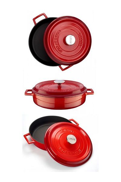 Lava Cast Iron 28 Cm Double Pot Set Trendy Red (With Silicone Handle Gift)