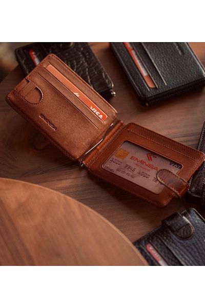 Eminsa Men's Tan Genuine Leather Double Sided Wallet