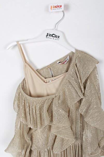 incity Kız Çocuk Yakası Gold Sarı Uzun Elbise