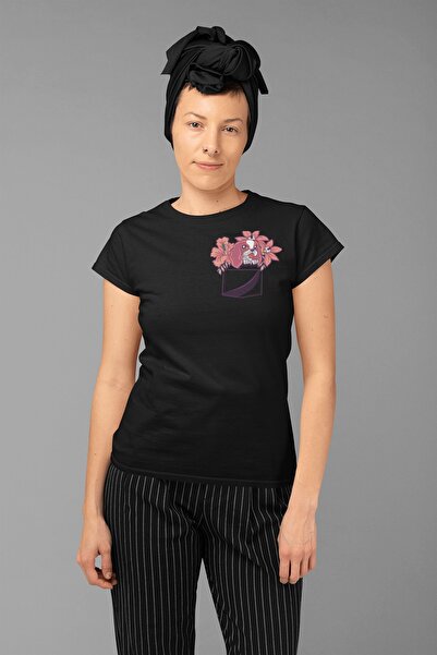 ErTaPassage Γυναικείο μπλουζάκι Black Floral Dog με τύπωμα - T4348100