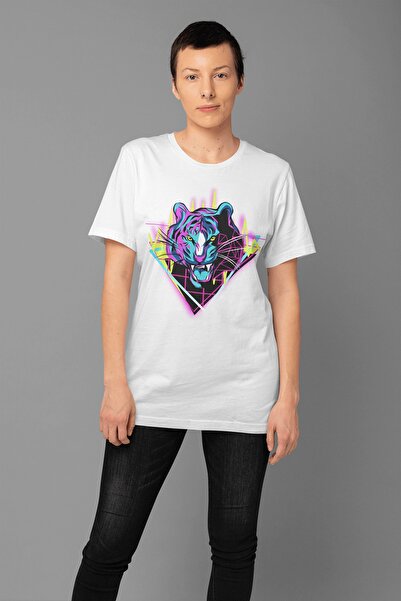 ErTaPassage Tigru alb neon supradimensionat Femei tricou - T4783831