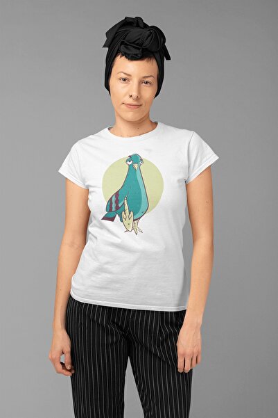 ErTaPassage Γυναικείο μπλουζάκι White Blue Dove με τύπωμα oversized - T7726735