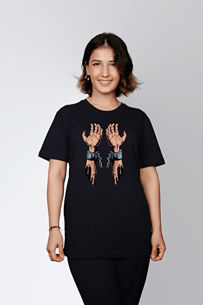 ErTaPassage Manșete negre pentru femei cu imprimeu Standard tricou T6736373