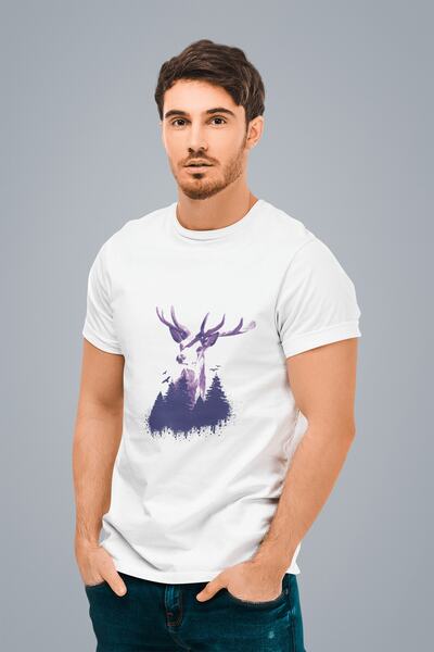 ErTaPassage Ανδρικό μπλουζάκι White Purple Deer με τύπωμα - T1311581