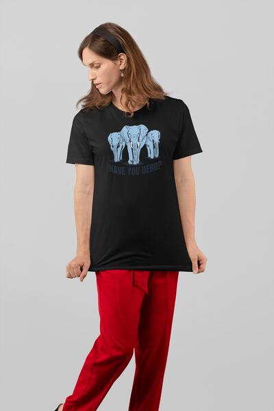 ErTaPassage Negru cu imprimeu Femei tricou - Fil Sürüsü T9452824