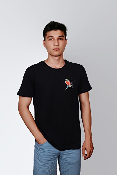 ErTaPassage Papagal cu imprimeu pentru bărbați, negru tricou - T8164533