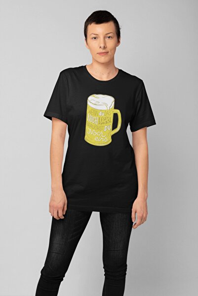 ErTaPassage Negru supradimensionat Bere cu imprimeu Femeie tricou - T7076620