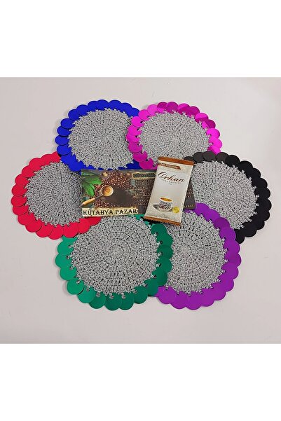 Kütahya Pazar Pullu Simli Sunum Supla Kahve Altlığı Saks Mavisi,mor, Kırmızı,...
