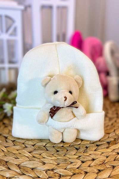 Şubu tasarım toka Beige Beanie Kids Plush with Teddy Bear - Sbt63