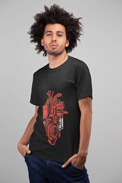ErTaPassage تي شيرت رجالي مطبوع ميكانيكي أسود أحمر - T7669272
