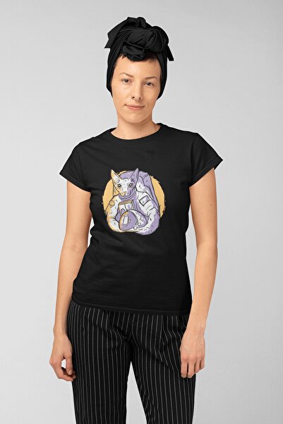 ErTaPassage Black Astronaut pisică Model pentru femei tricou - T8257249