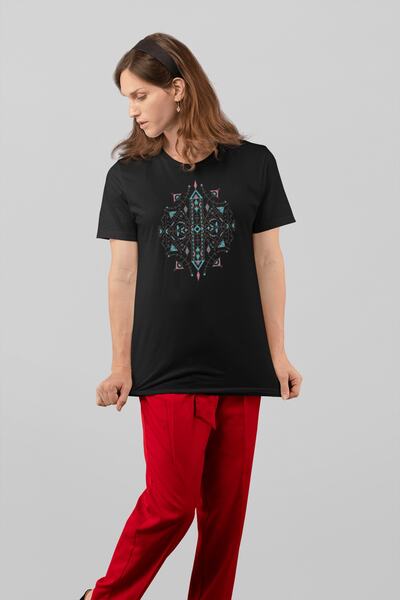 ErTaPassage Negru Geometric cu imprimeu Femei tricou - T8868767