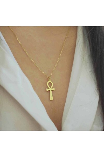 GÜMÜŞ 24 Ayar Has Altın Kaplama Ankh (nil'in Anahtarı) Kolye