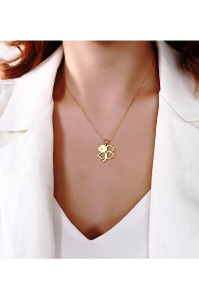 Genel Markalar C Baş Harfli 4 Yapraklı Yonca 24 Ayar Has Altın Kaplama Gümüş Kolye 925k