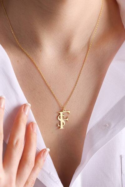 GÜMÜŞ 925k Iç Içe Çift Harf Tasarım Altın Kaplama Kolye