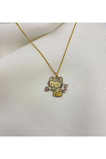 GÜMÜŞ 925k Şeytan Tasarım Hello Kitty Altın Kaplama Kolye