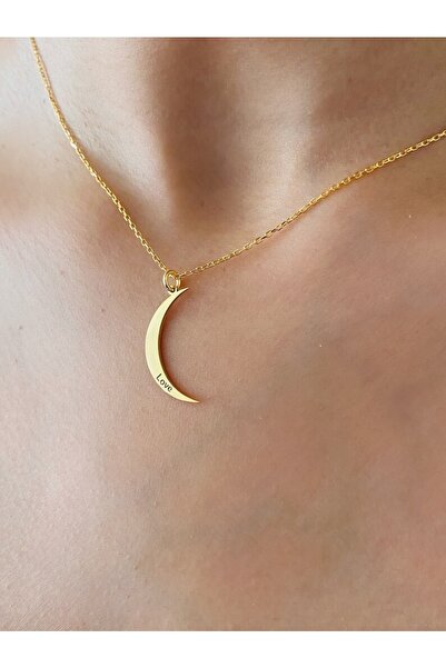GÜMÜŞ 925k Ay Üstünde Isim Altın Kaplama Kolye