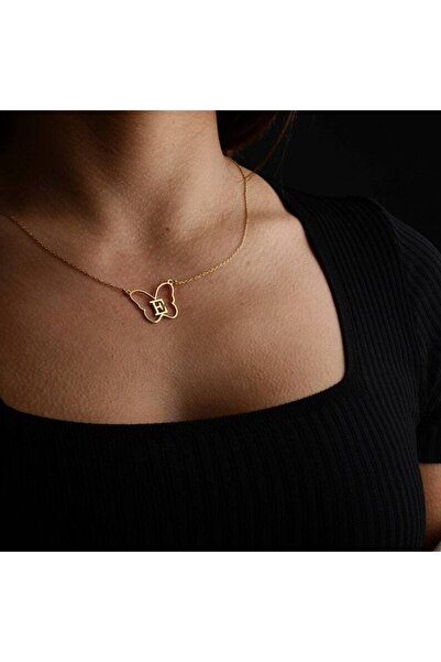 GÜMÜŞ 925K Gümüş Kelebek İçinde E Baş Harfli