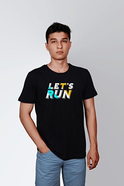 ErTaPassage Lets Run cu imprimeu pentru bărbați, negru supradimensionat trico...