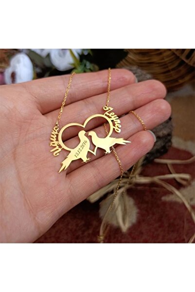 GÜMÜŞ Has Altın Kaplama Çift Kuşlar Model Isim Tarih 925k Kolye