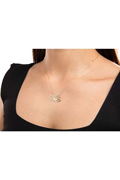 GÜMÜŞ 24 Ayar Has Altın Kaplama Lotus Çiçeği Kolye