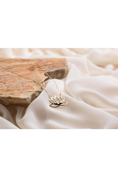 GÜMÜŞ 24 Ayar Has Altın Kaplama Lotus Çiçeği Kolye