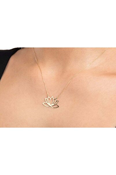GÜMÜŞ 24 Ayar Has Altın Kaplama Lotus Çiçeği Kolye
