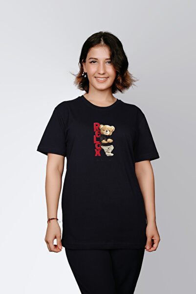 ErTaPassage Μαύρο μπλουζάκι Relax με τύπωμα για γυναίκες - T2662630