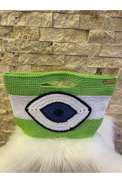 Gönülden Tasarım Evil Eye Bead Knitted Design Clutch Bag Geanta de seara Gean...