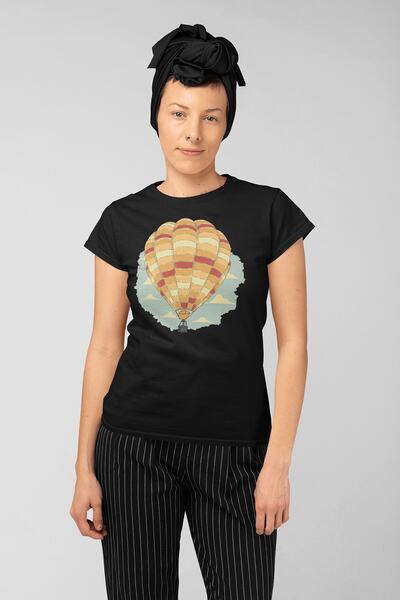 ErTaPassage Balon zburător negru cu imprimeu Femei tricou - T98885