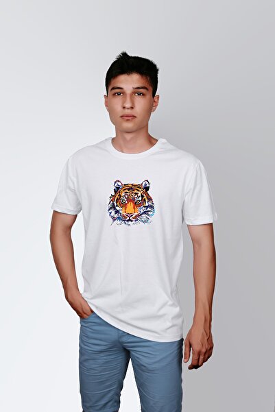 ErTaPassage Alb cu imprimeu Bărbați tricou - Cap de tigru, T7543090