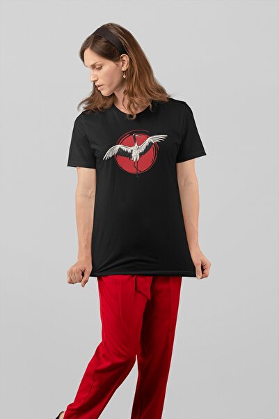 ErTaPassage Pasăre neagră cu imprimeu Femeie tricou - T5949163