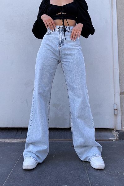 LİMABEL High Waist Ice Blue Wide Leg Jeans Lycra Stretchy Jeans