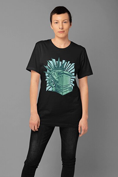 ErTaPassage Negru Libertatea cu imprimeu supradimensionat Femeie tricou - T98...