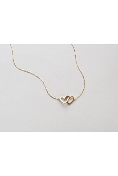 GÜMÜŞ 24 Ayar Has Altın Kaplama Çift Kalp Kolye