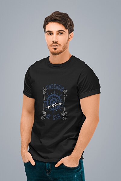 ErTaPassage Μαύρο ανδρικό μπλουζάκι - Sea Freedom Print, T8713808