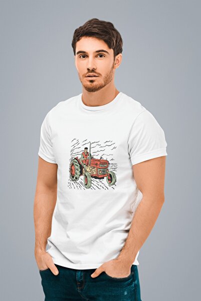 ErTaPassage Tractor alb supradimensionat cu imprimeu Bărbați tricou - T3436339